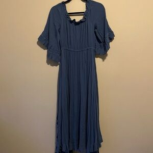 Free People Endless Summer Beach Bliss Blue Maxi Dress Ruffles Pockets Small
